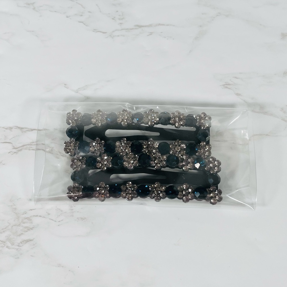 2 Black and Crystal Hair Barrettes - Picture 8 of 8